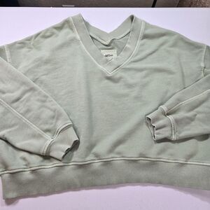 Aerie Oversized double V Neck House Cropped Sweatshirt Washed Lt  Green  Lg Cozy
